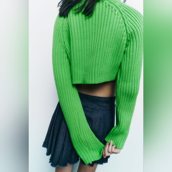 ZARA CROP KNIT SWEATER APPLE GREEN - Picture 3 of 9